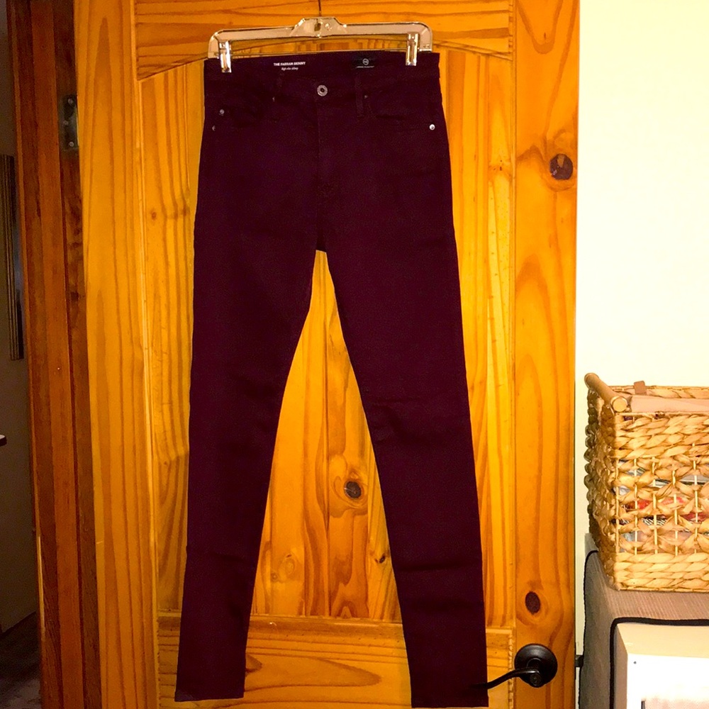 AG burgundy high waisted skinny jeans